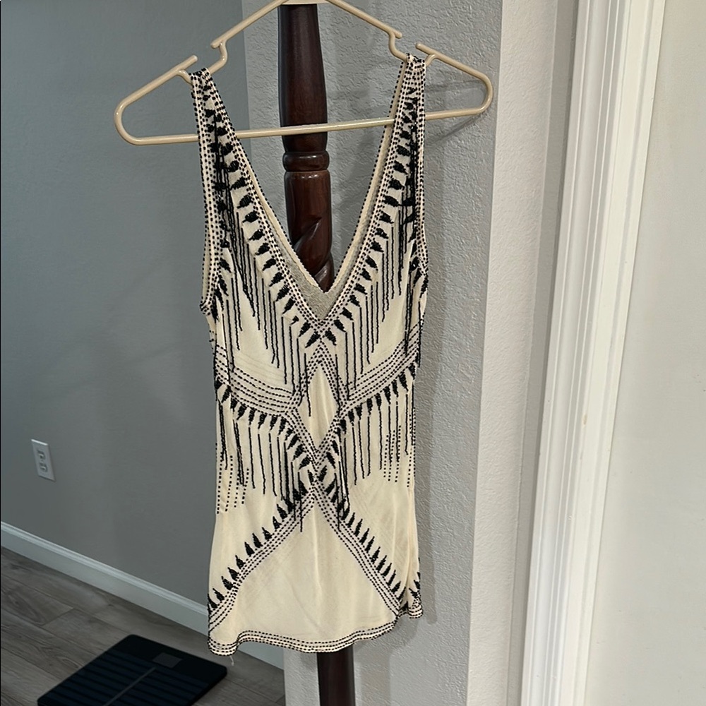Black and Cream Patterned Women's Top